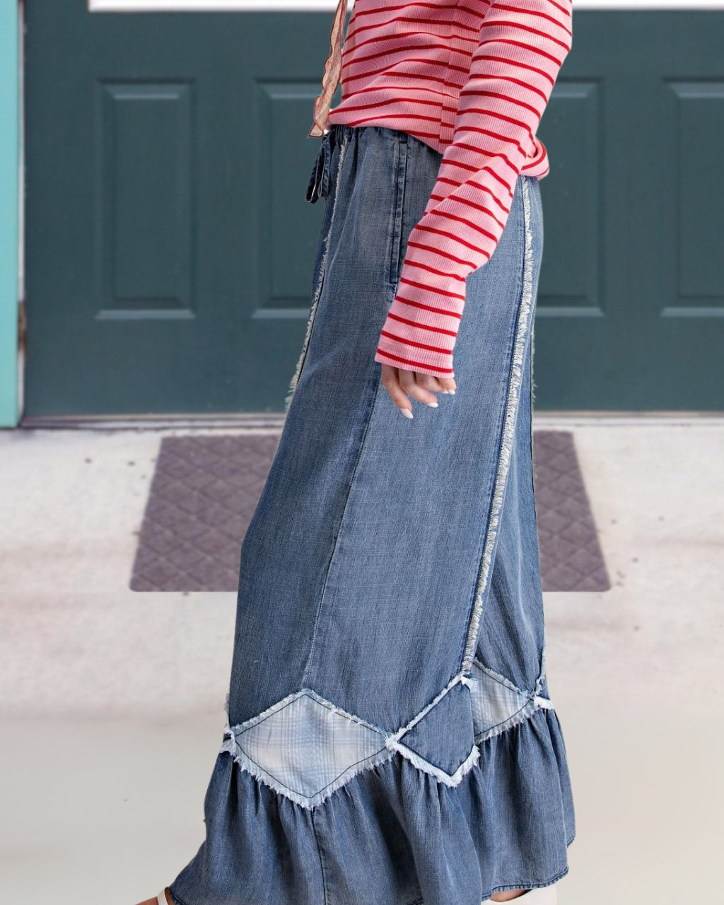 Raw-edge Patchwork Wide-leg Denim Pants