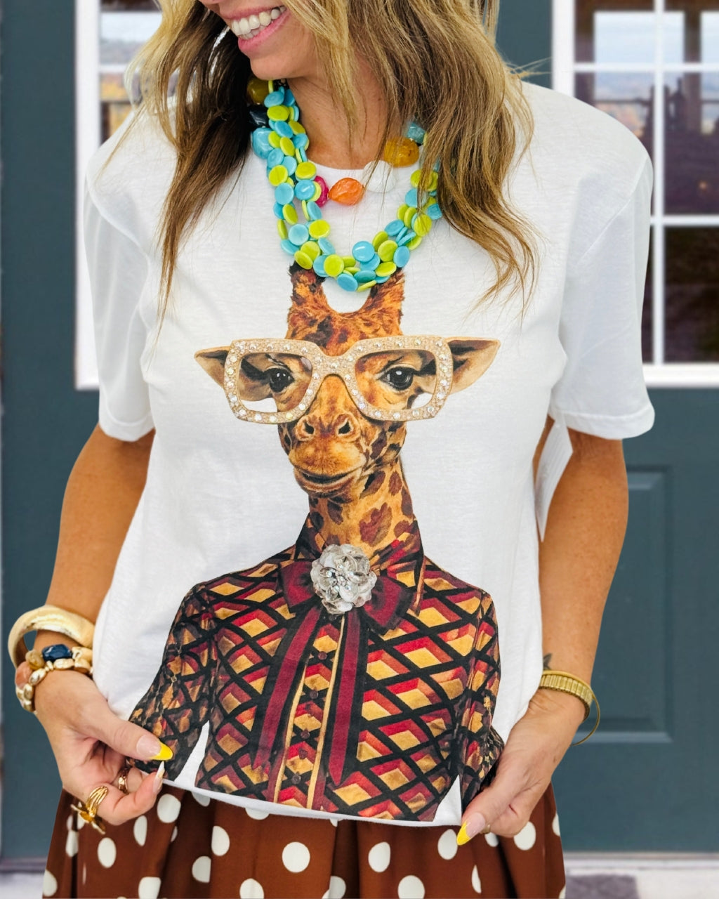 Giraffe Rhinestone Crewneck T-Shirt