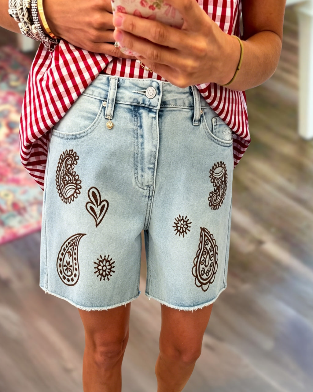 Paisley Print Denim Shorts