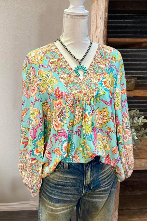 Bohemian Mix Floral V-Neck Top