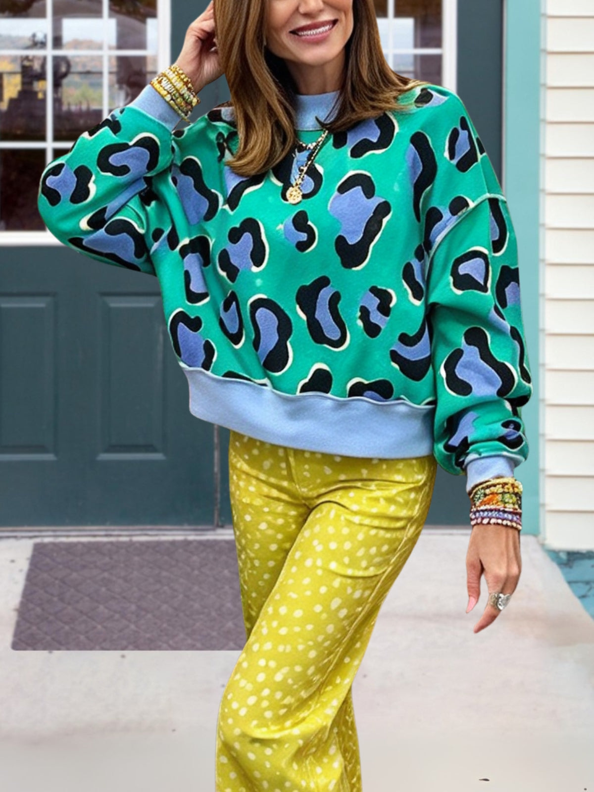 Stylish Leopard Print Patchwork Pullover