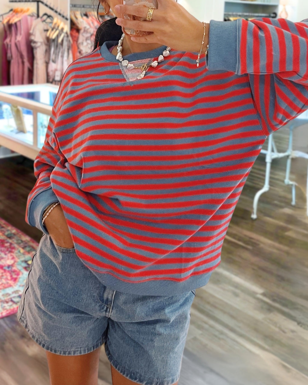 Reverse Color Striped Pullover