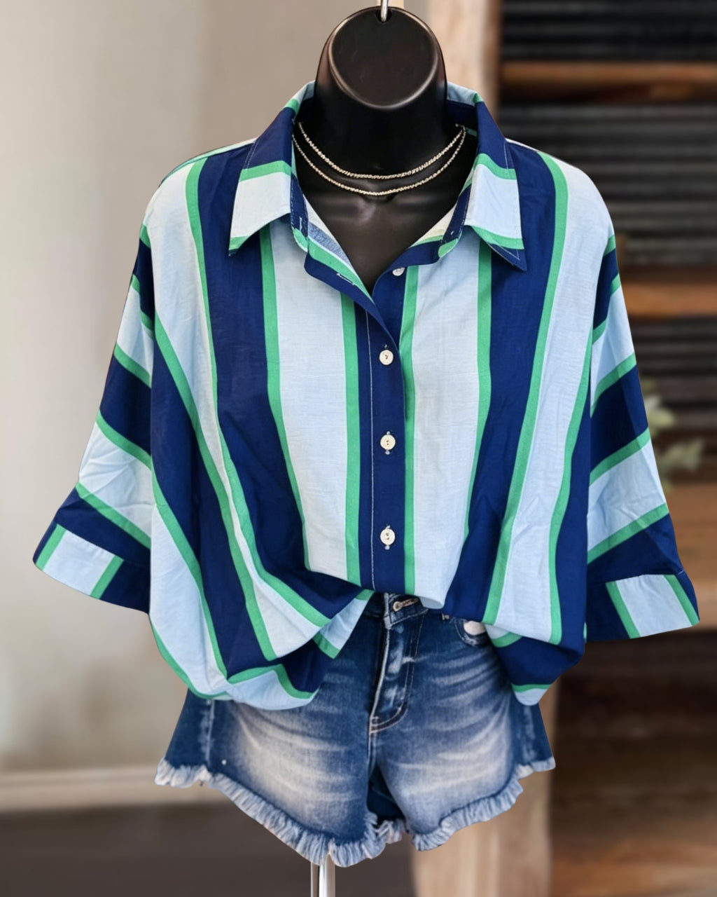 Color-blocked Striped Shirt