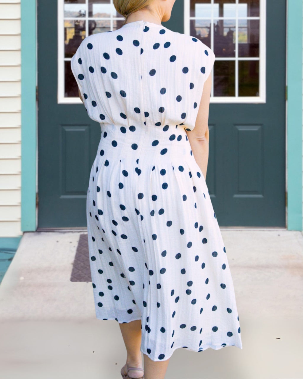 Polka Dot Pleated Linen Dress