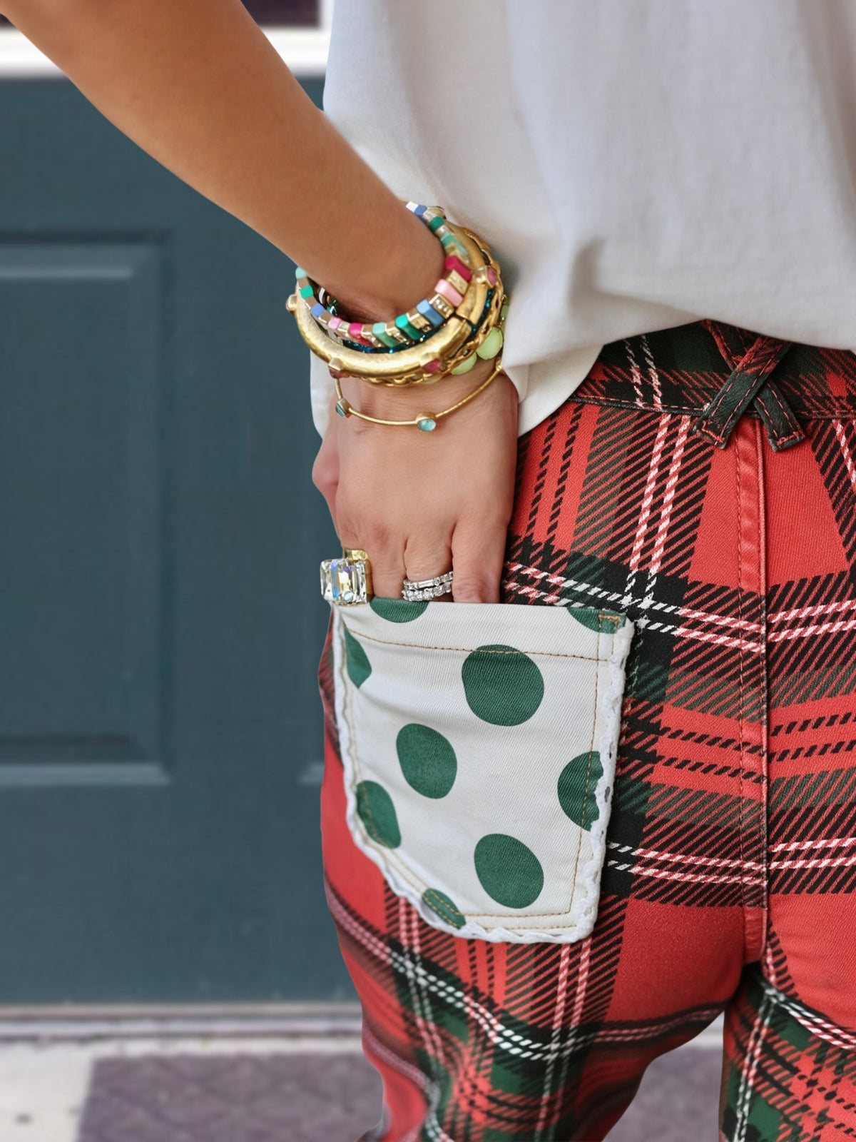 Retro Plaid Polka Dot Patchwork Pants