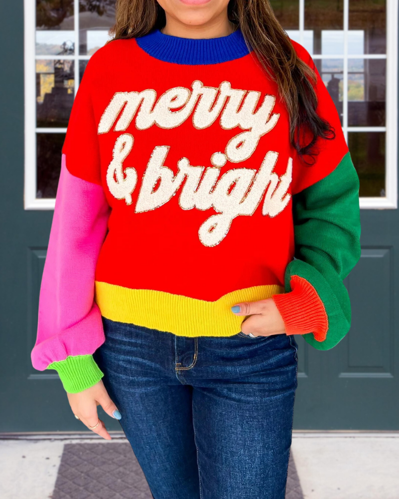 Merry & Bright Color-block Ribbed Sweater