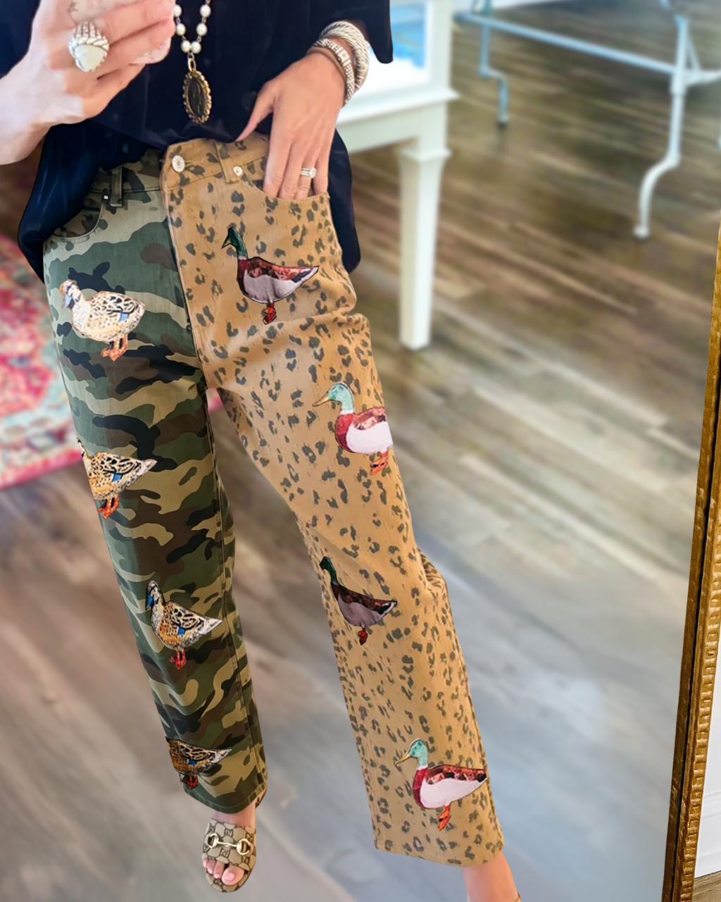 Mallard Duck Sequined Camo Leopard Pants