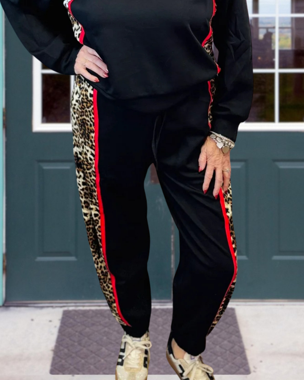 Leopard Print Color-blocked Pants