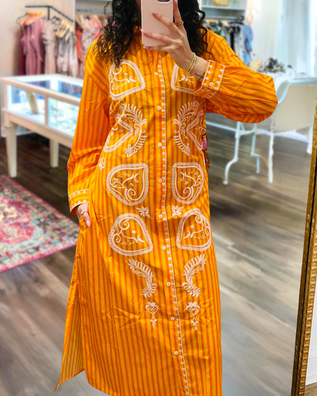 Unique Embroidered Striped Satin Maxi Dress