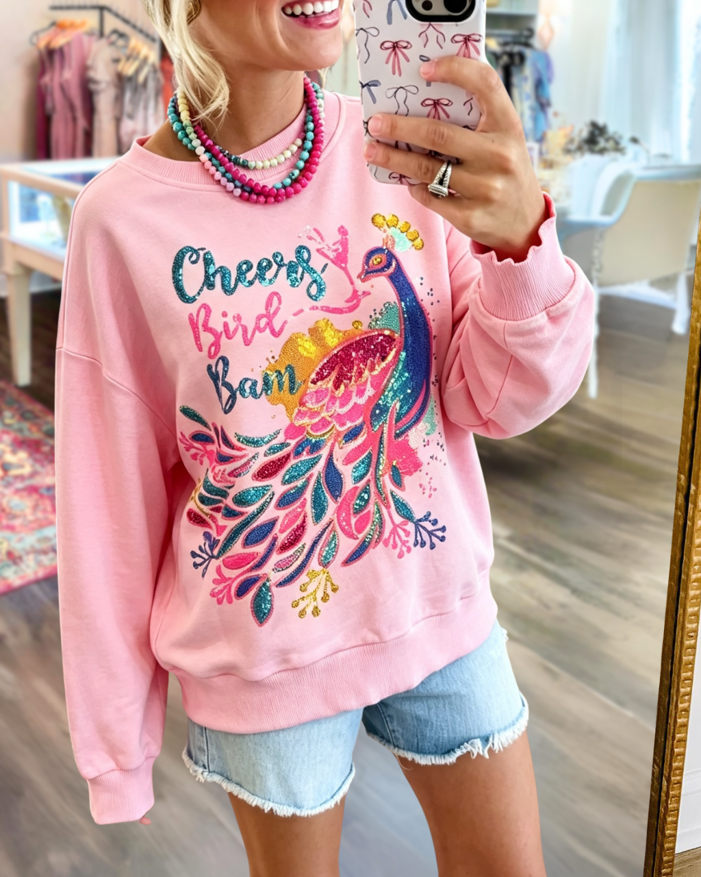 Peacock Mahjong Themed Sequined Sweatshirt