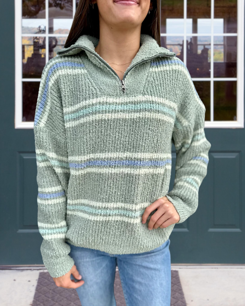 Striped Half-zip Knit Sweater