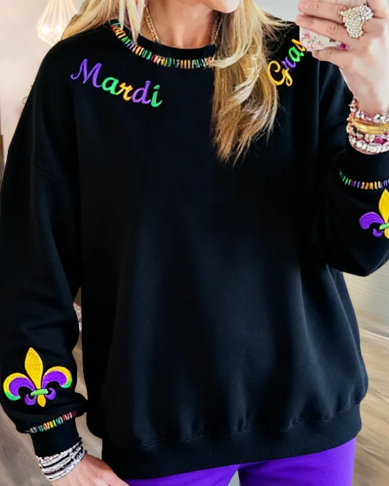 Mardi Gras Rainbow Trim Sweatshirt