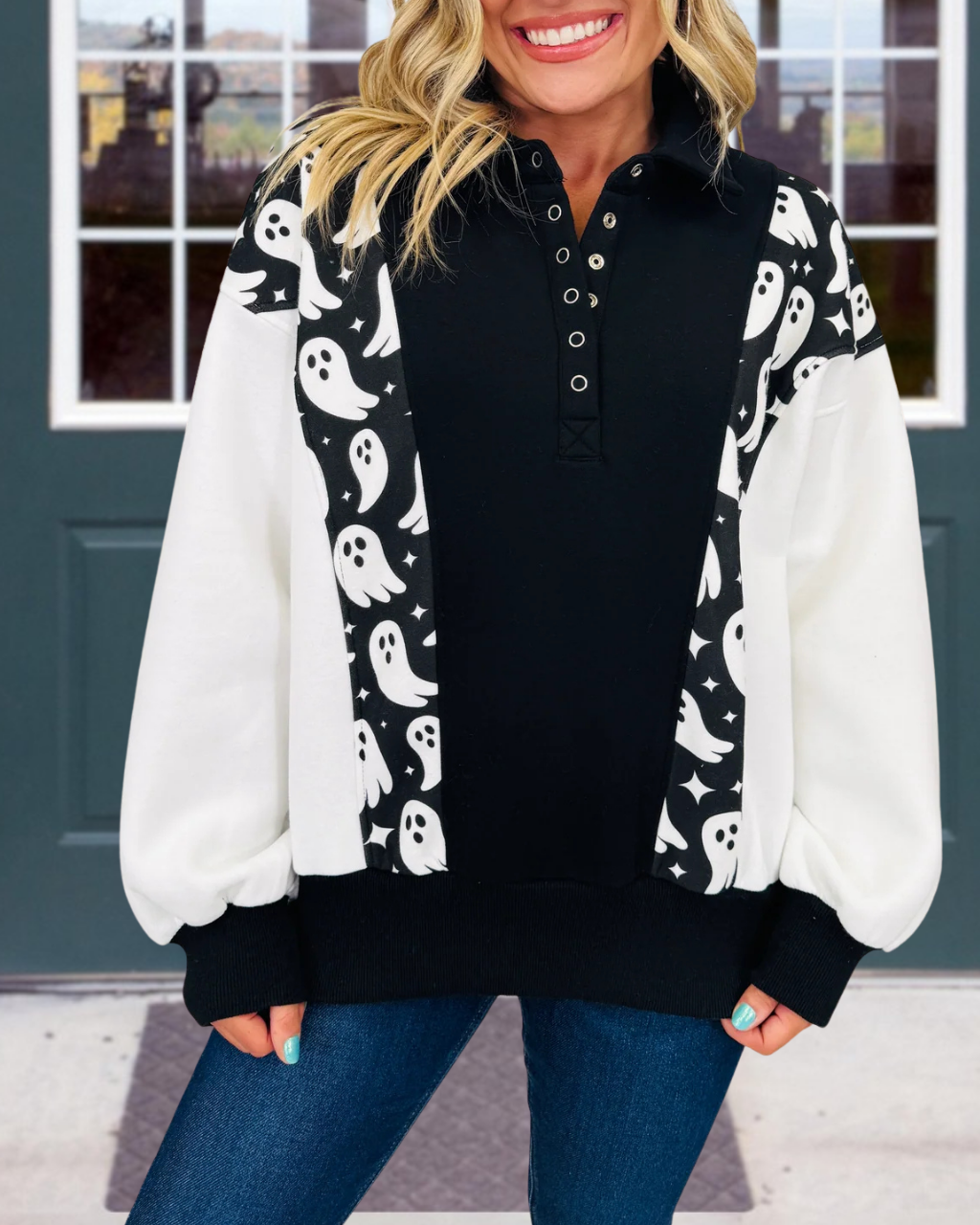 Halloween Ghost Color-Block Pullover