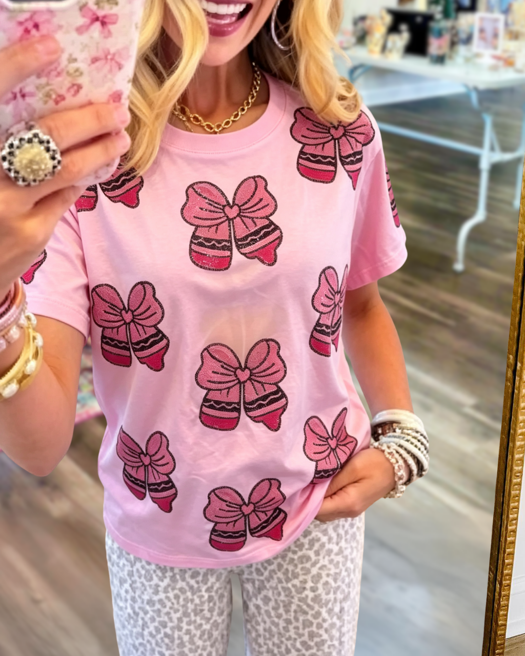 Cute Sequin Bow Print T-Shirt