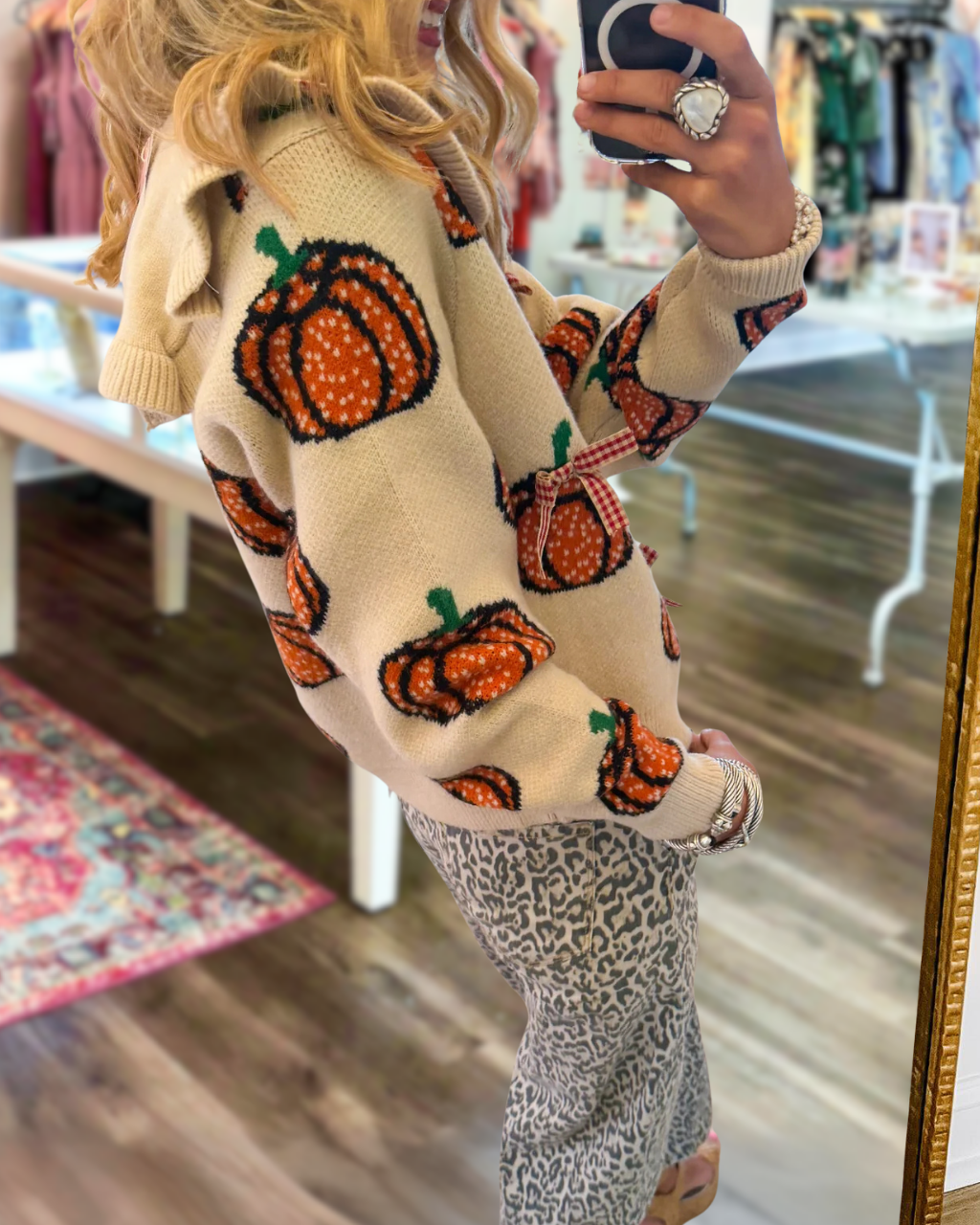 Pumpkin Embroidered Bow Sailor Collar Top