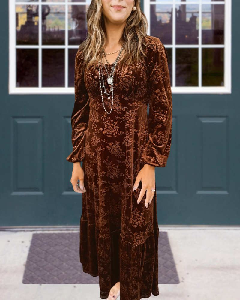 Retro Floral Velvet Maxi Dress