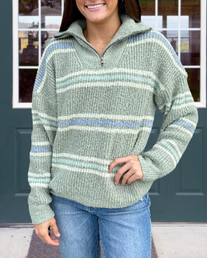 Striped Half-zip Knit Sweater