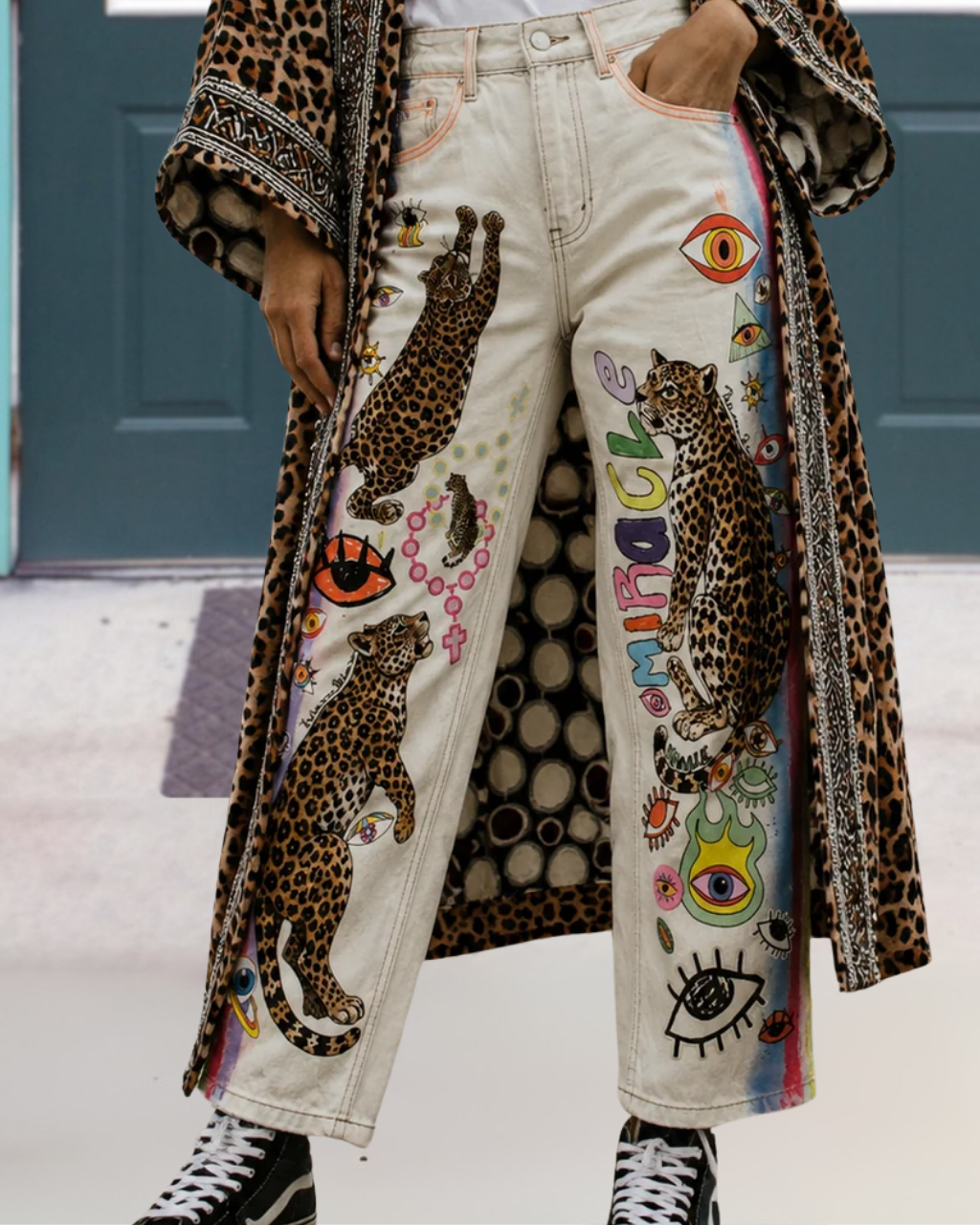 Colorful Leopard Eye Print Pants