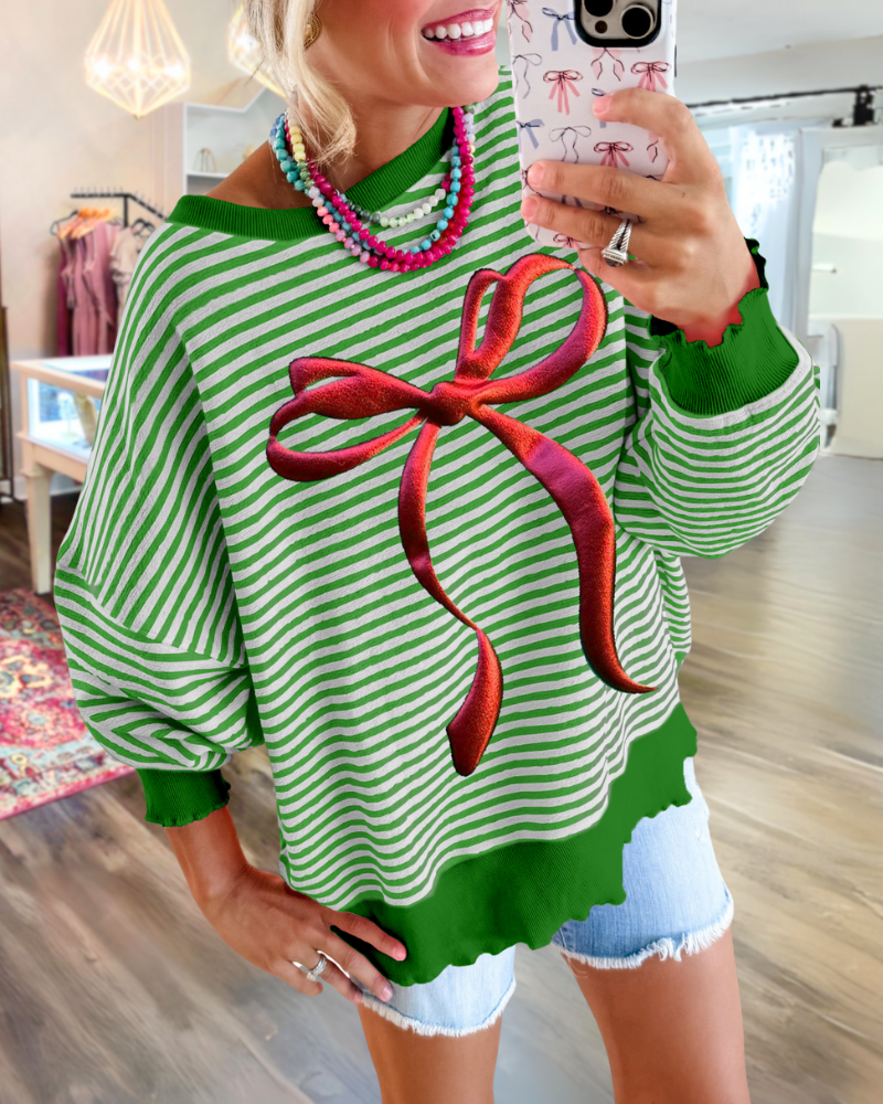 Bow Print Striped Sweatshirt