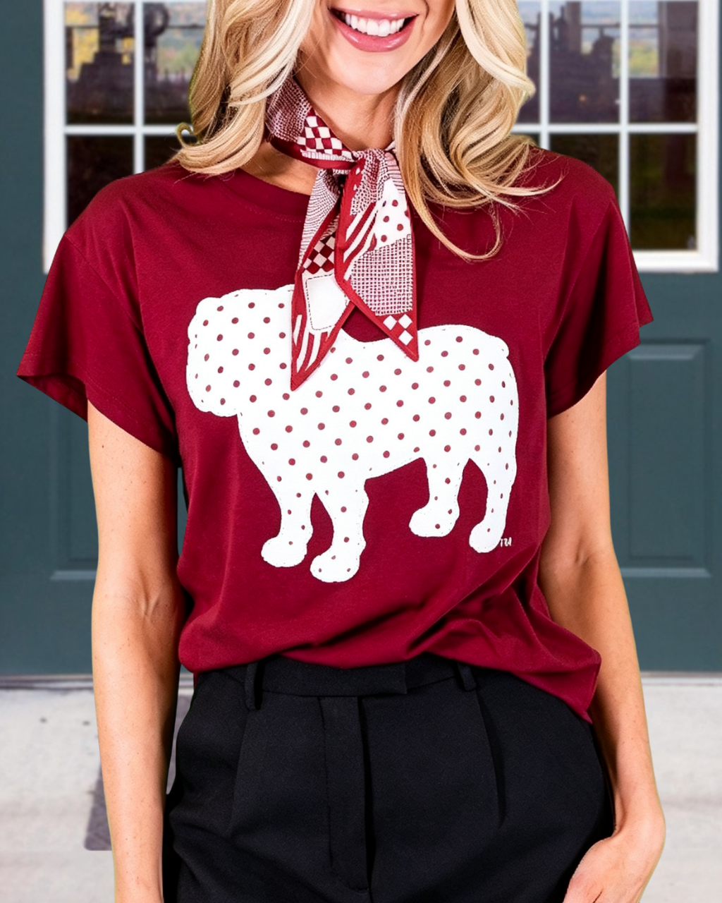 Polka Dot Bulldog Embroidered T-Shirt