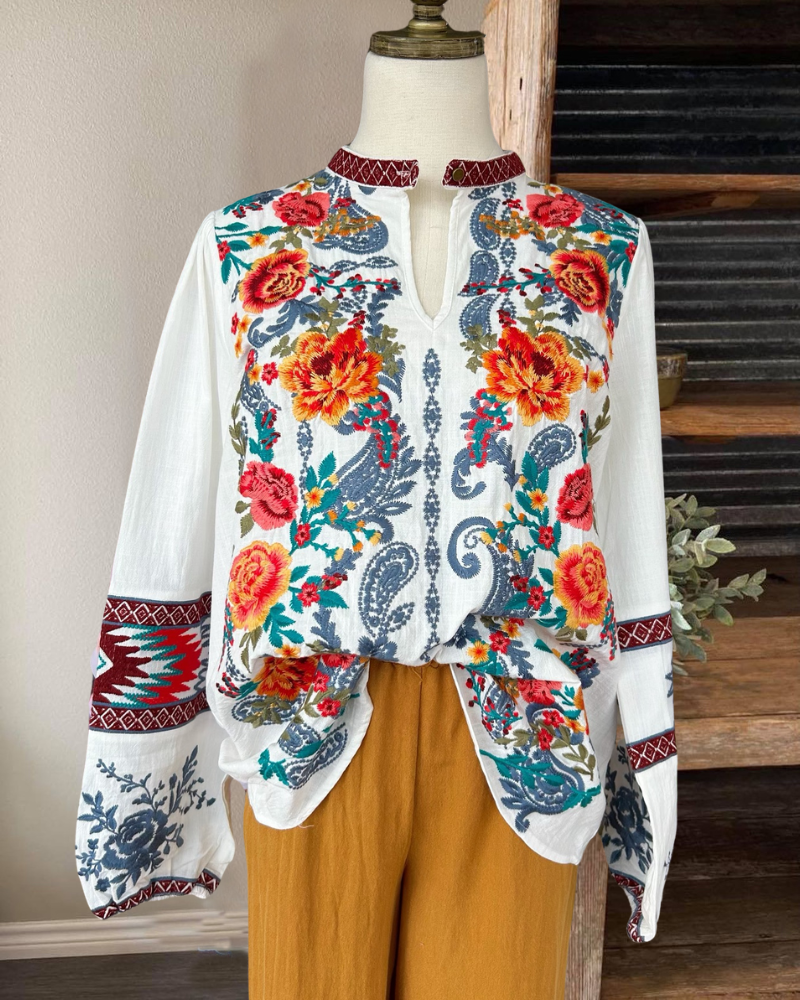 Vibrant Floral Embroidered Top