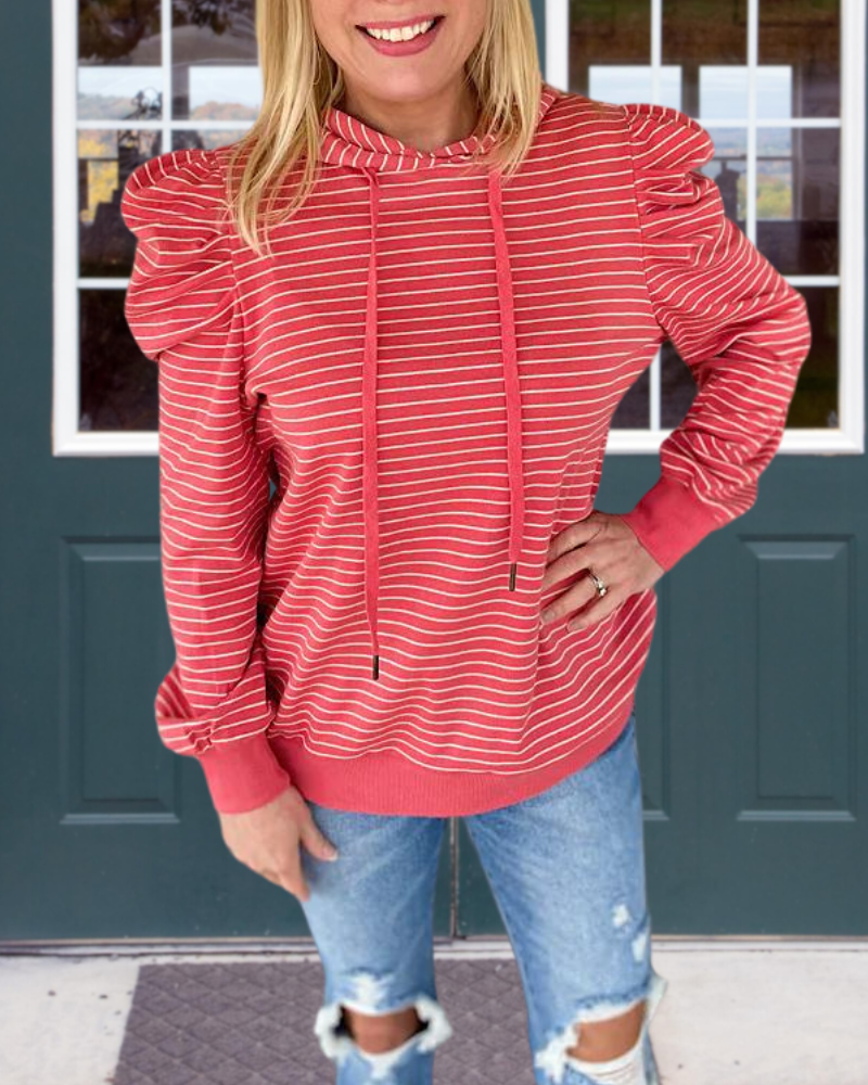 Classic Striped Puff Sleeve Hoodie