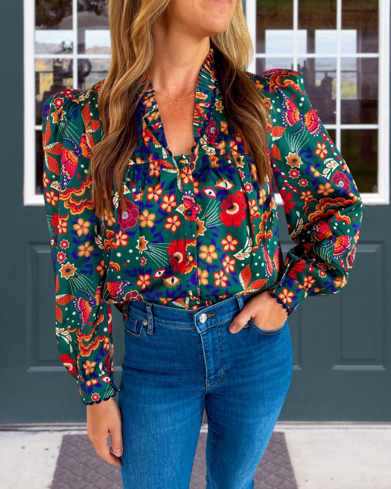 Mixed Pattern Floral Blouse