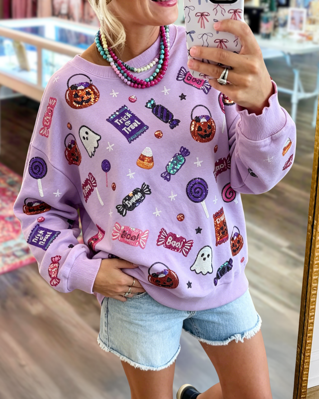 Sequin Candy Ghost Pullover