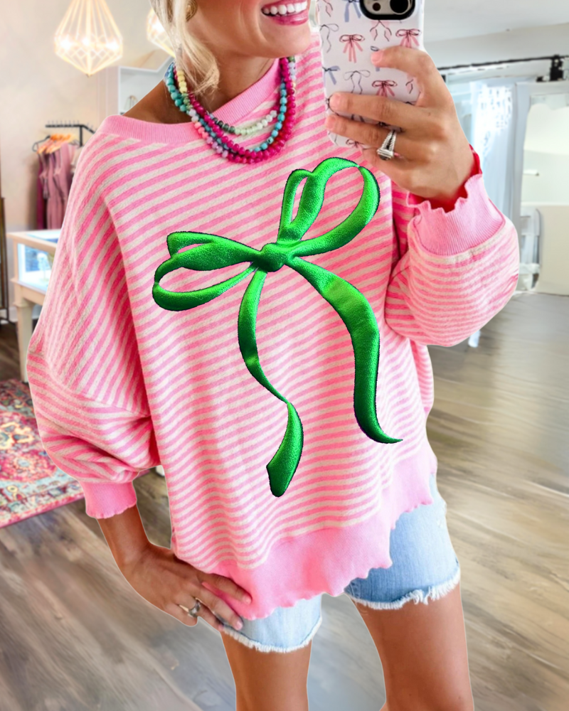 Bow Print Striped Sweatshirt