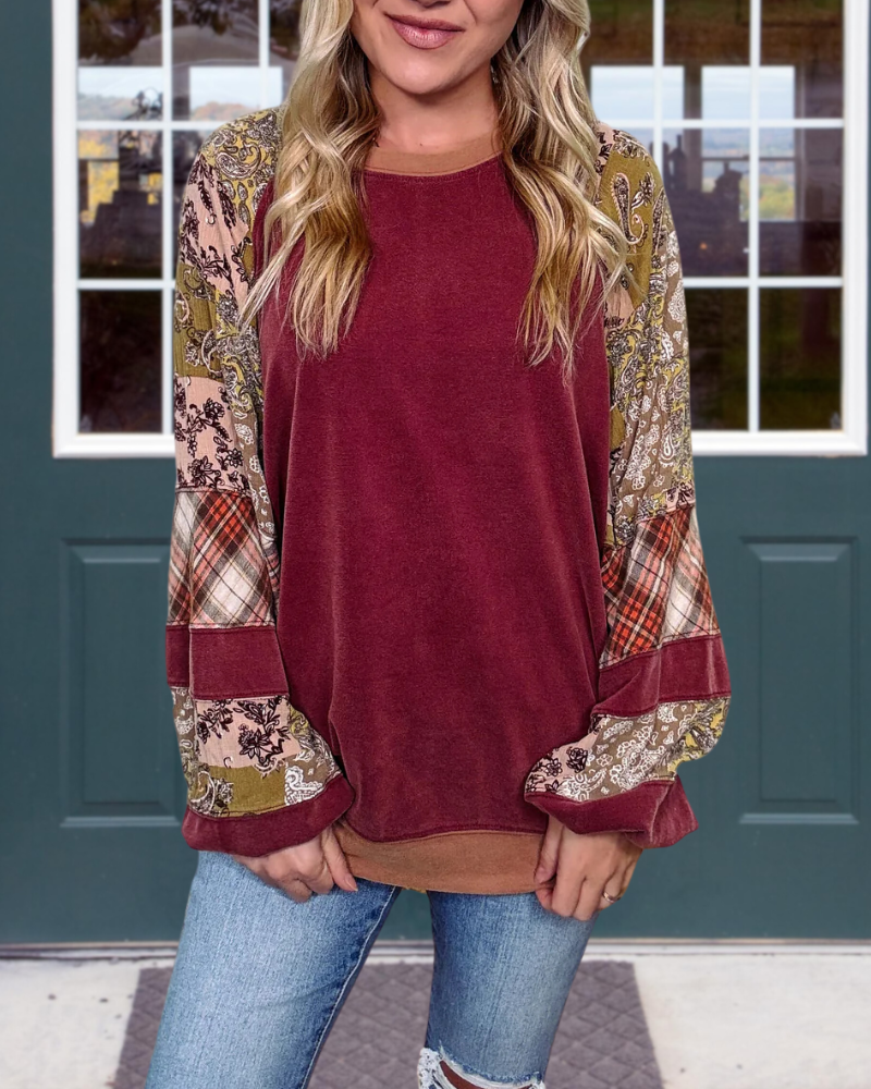 Mixed Pattern Crew Neck Sweatshirt