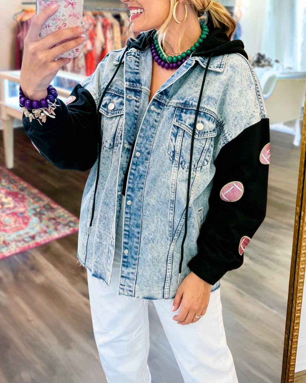 Football Sequin Patchwork Denim Jacket