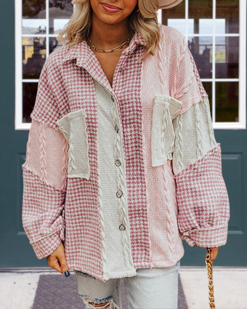 Oversized Contrast Textured Patchwork Jacket