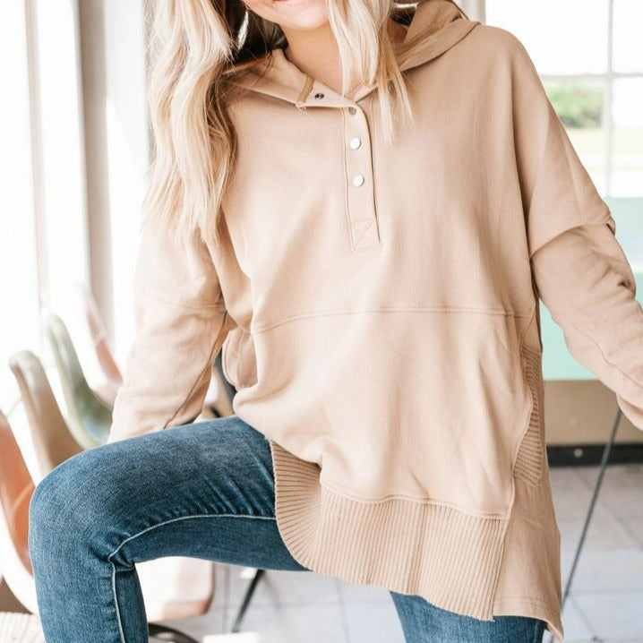 Class Cotton Pocketed Henley Hoodie