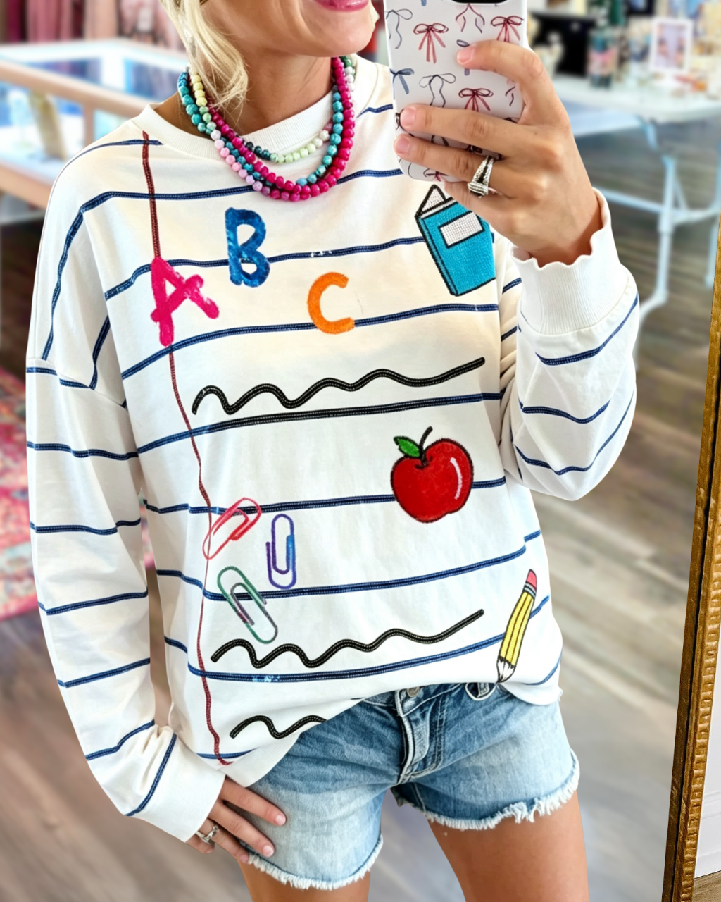 Sequin Striped School Supplies Top
