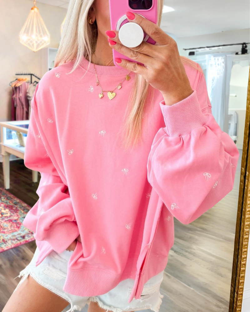 Cute Bow Embroidered Sweatshirt