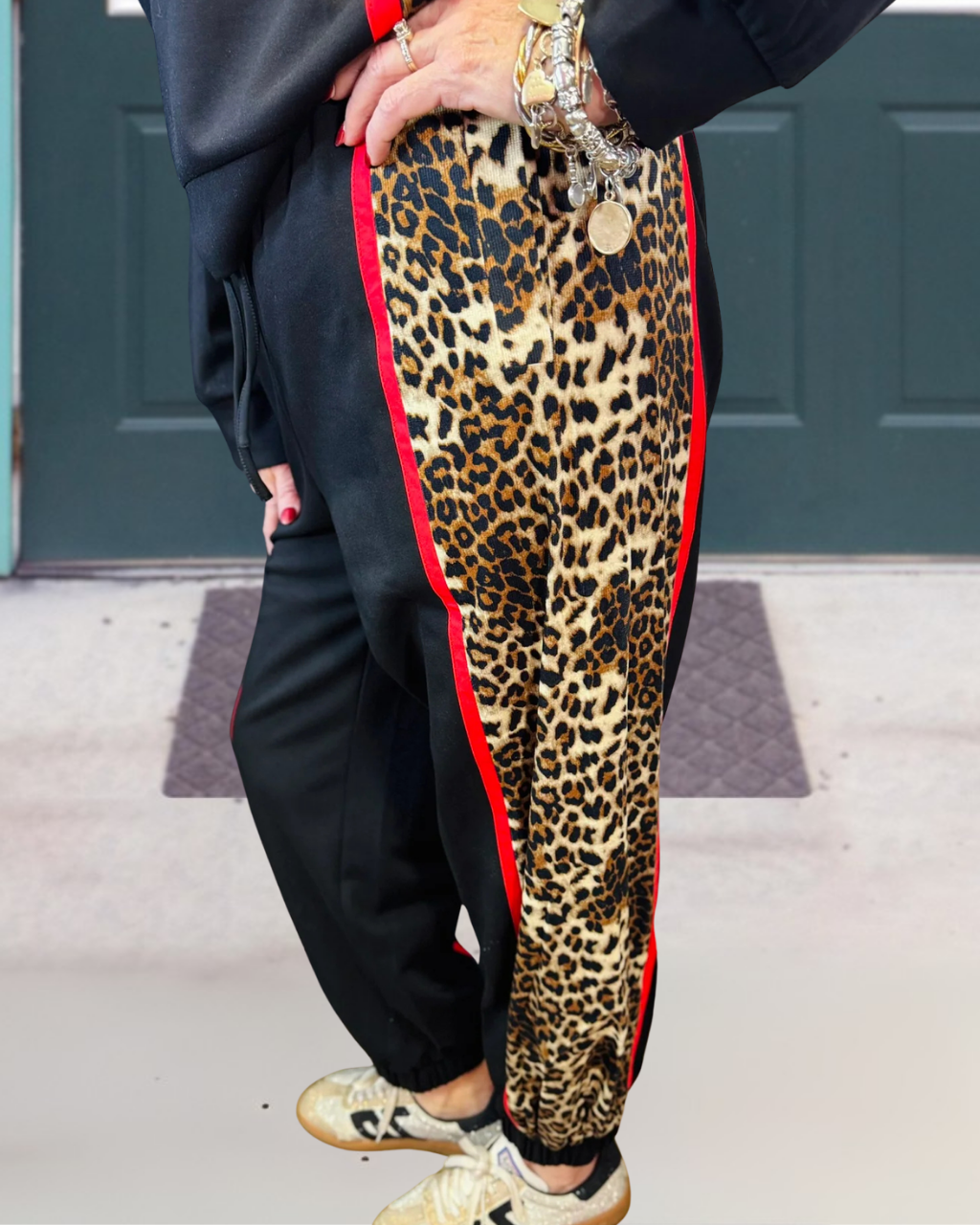 Leopard Print Color-blocked Pants