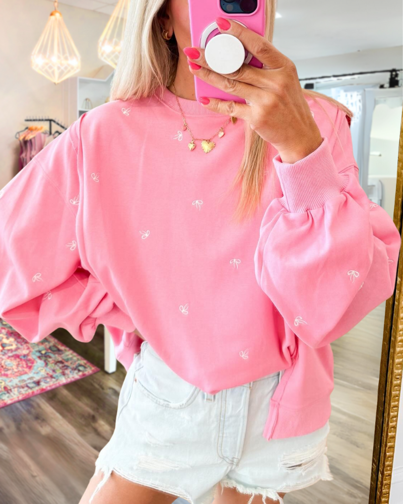 Cute Bow Embroidered Sweatshirt