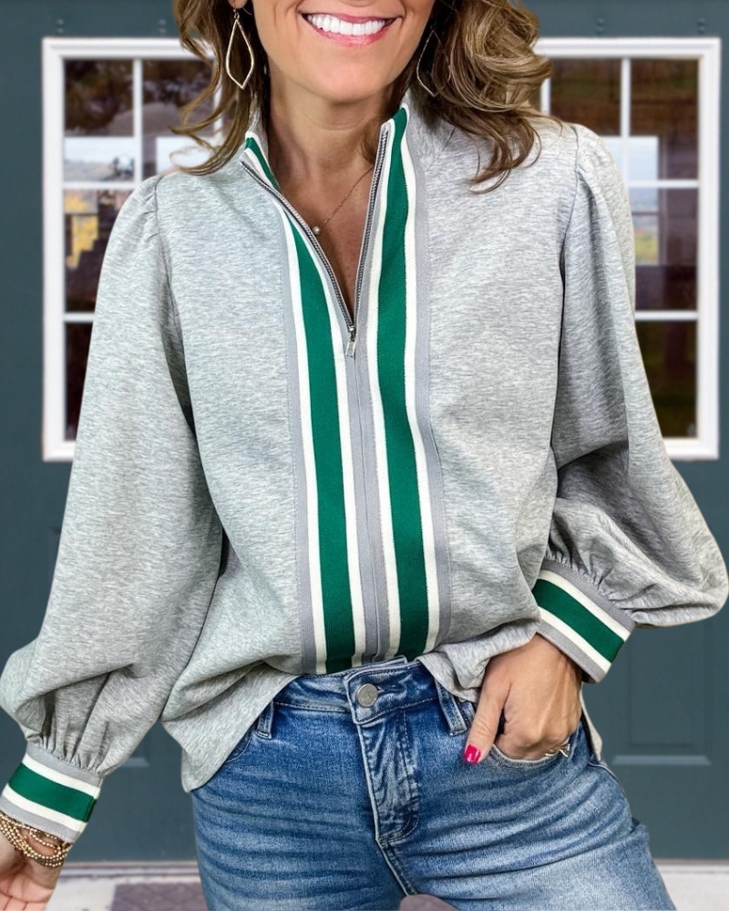 Stylish Striped Half-Zip Pullover
