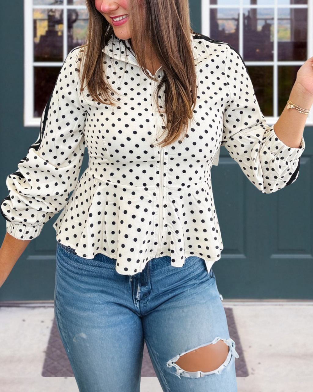 Polka Dot Ruffled Side Stripe Jacket