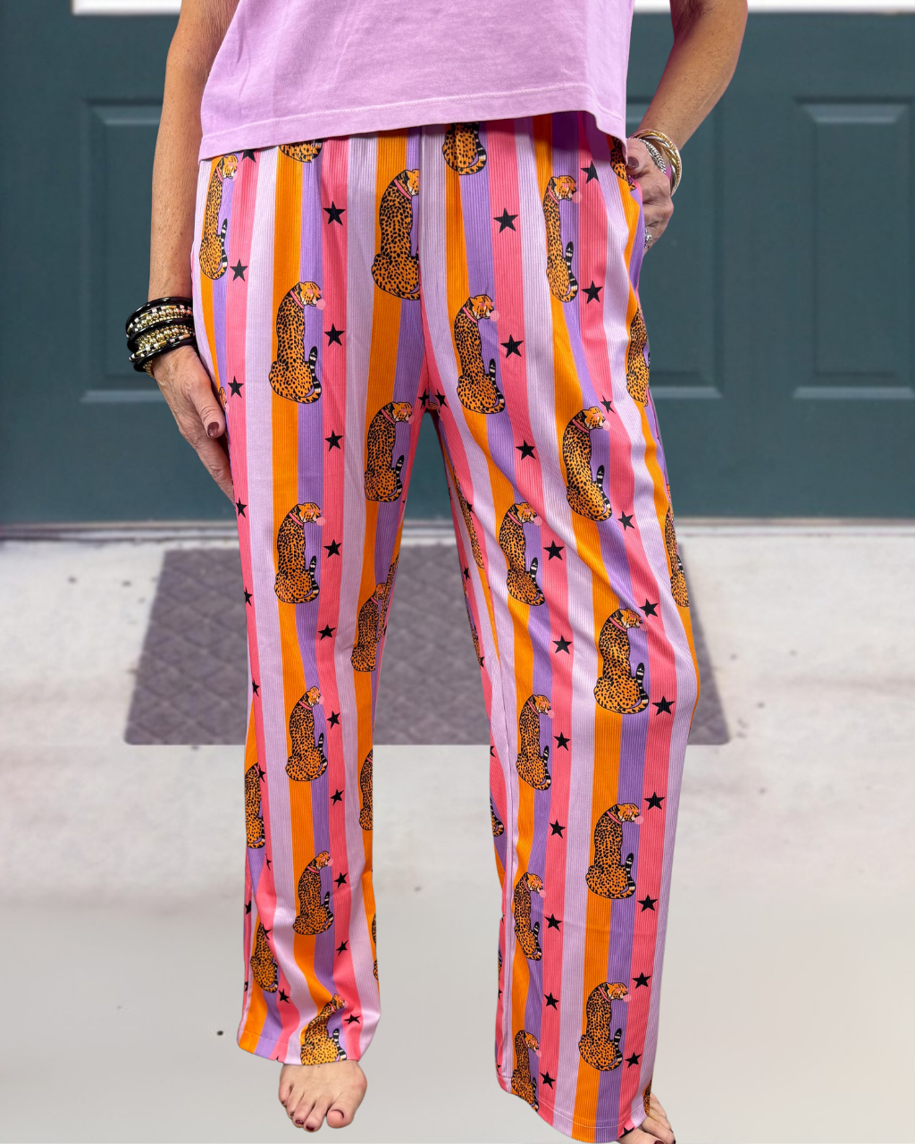 Colorful Cheetah Print Striped Pants