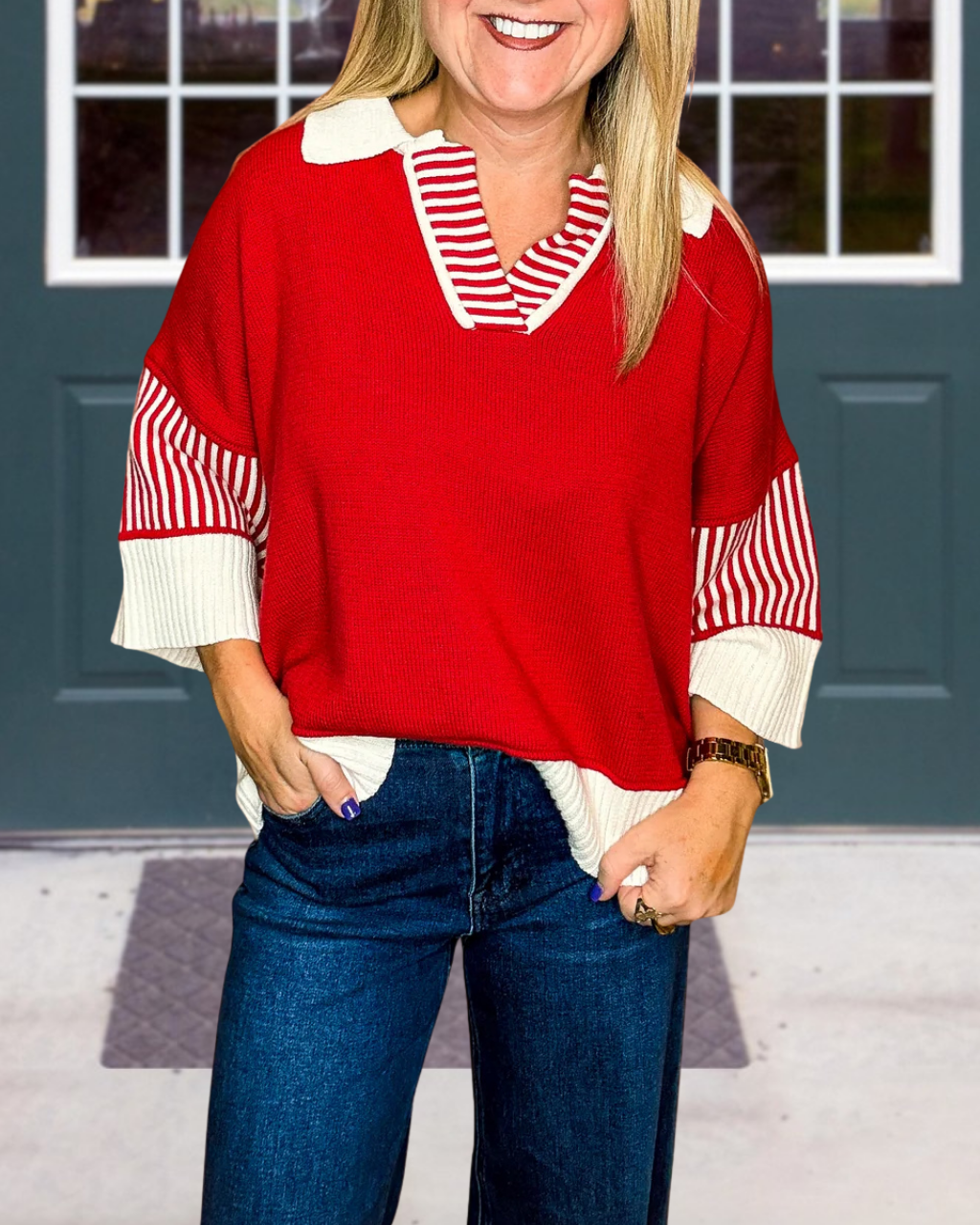 Loose Fit Color Block Striped Top