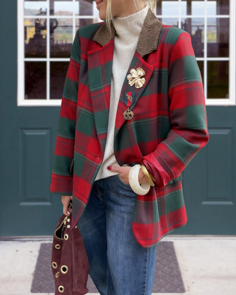 Casual Christmas Plaid Blazer Jacket