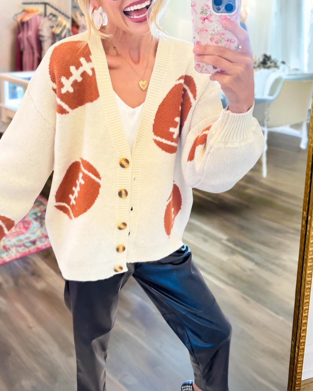 Football Embroidered Button Cardigan