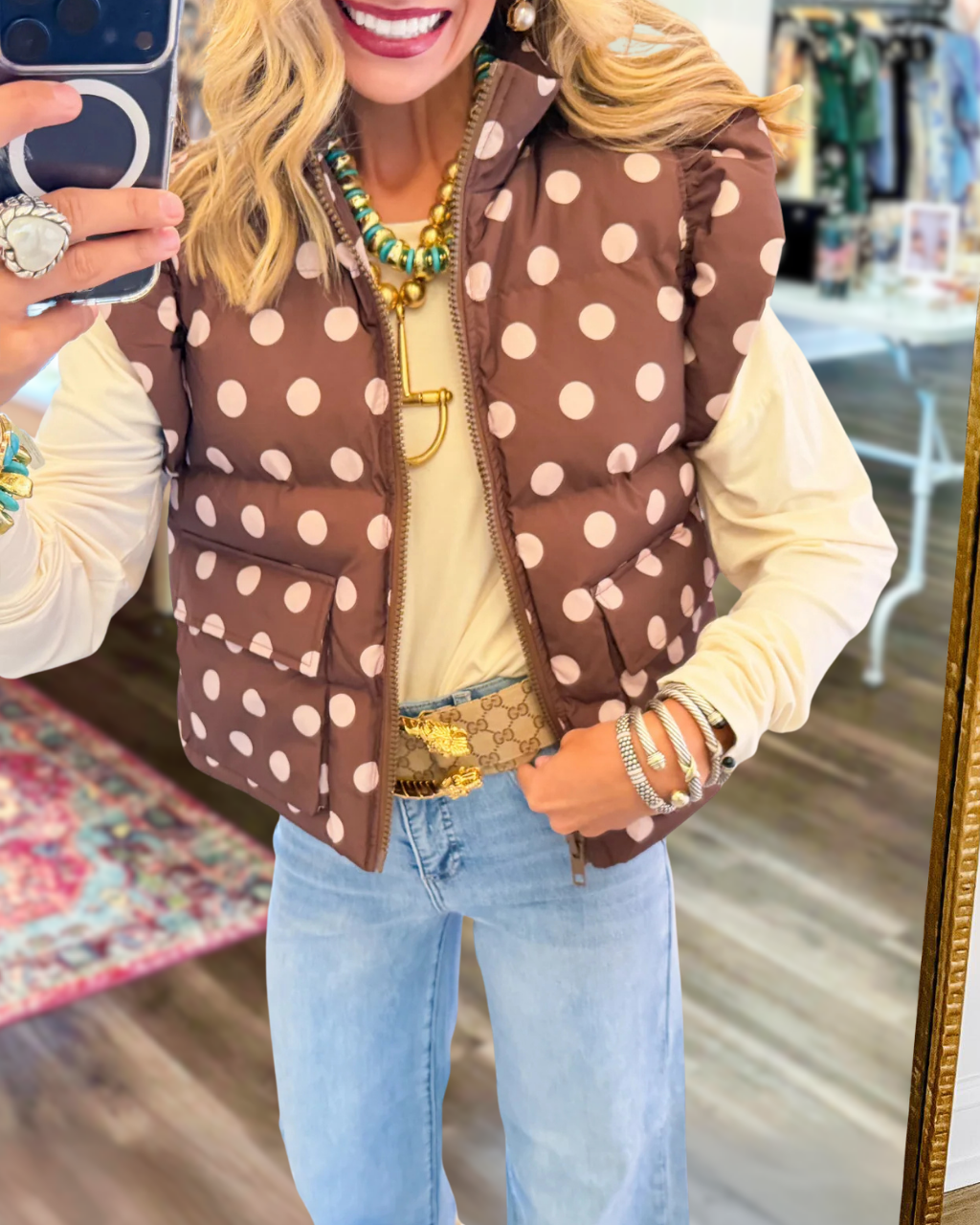 Ruffled Polka Dot Quilted Vest