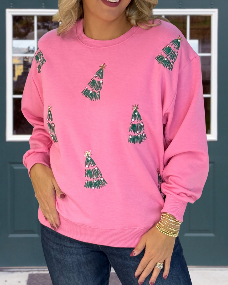 Christmas Tree Print Crewneck sweatshirt