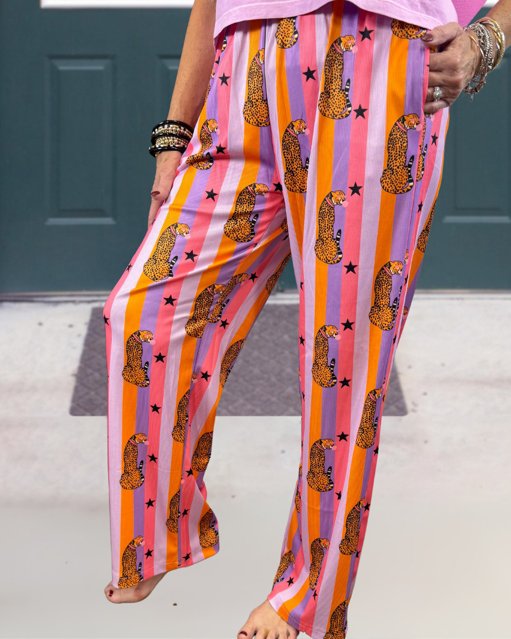 Colorful Cheetah Print Striped Pants