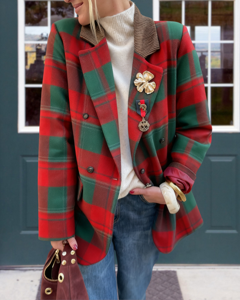 Casual Christmas Plaid Blazer Jacket