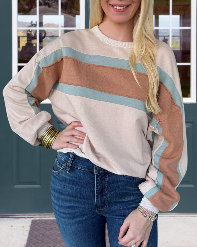 Color-block Striped Roundneck Sweatshirt