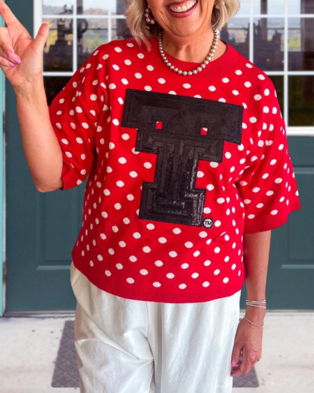 Game Day White Dot Sequin T-Shirt