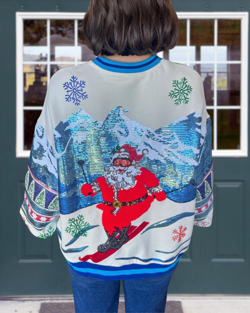 Skiing Santa Claus Sequined Sweatshirt